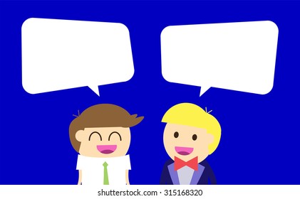 Businessman with dialog speech bubbles. vector. blue background
