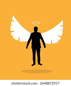Businessman Died and Soaring on Wings Silhouette. People faith and business concept vector art