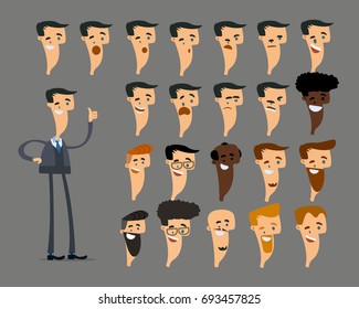 Businessman in different characters and emotions.Character set. Portraits. Vector illustration.