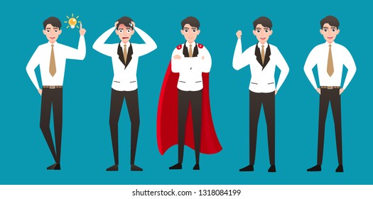 Businessman in different emotions design and expressions, Businessperson in casual office look idea,It is a character set of a businessman vector art so it's easy to edit.Posture person for leadership