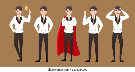 Businessman in different emotions design and expressions, Businessperson in casual office look idea,It is a character set of a businessman vector art so it's easy to edit.Posture person for leadership