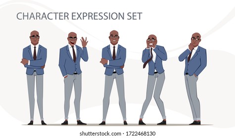 Businessman in different emotions and expressions. Busines person in casual office look.