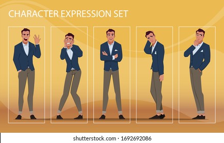 Businessman in different emotions and expressions. Businessperson in casual office look. Stylish men