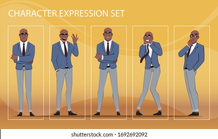Businessman in different emotions and expressions. Businessperson in casual office look. Stylish men