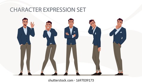 Businessman in different emotions and expressions. Businessperson in casual office look. Stylish men