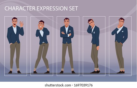 Businessman in different emotions and expressions. Businessperson in casual office look. Stylish men