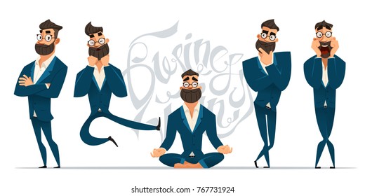 Businessman in different emotions and expressions. Businessperson in casual office look.