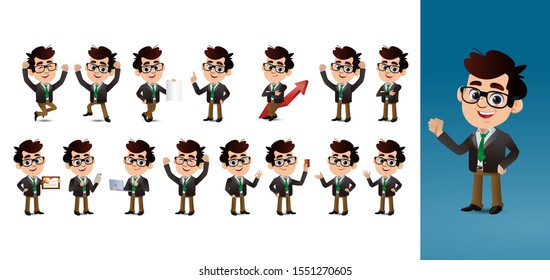 Businessman with different poses. vector