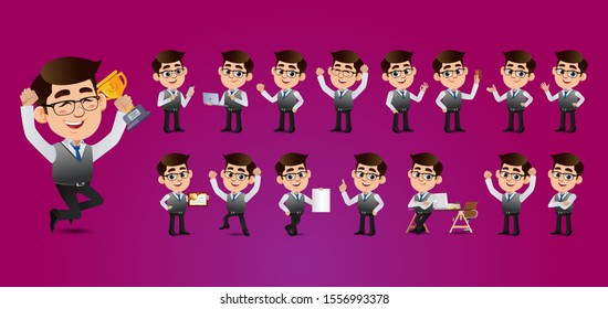 Businessman with different poses. vector