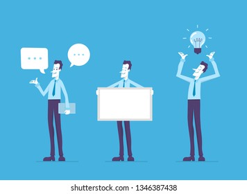 Businessman in different situations. Flat design vector illustration. Office worker cartoon.