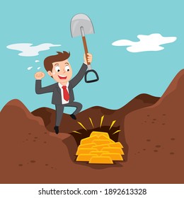 Businessman digging a ground to find golden, illustration vector cartoon