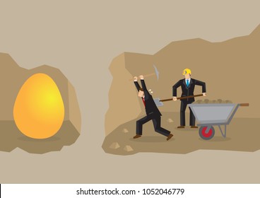 Businessman digging the ground to find his treasure. Concept of business effort to find what he wants.