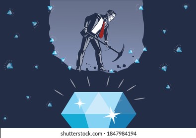 Businessman Digging Hole about to Find Biggest Diamond Illustration Concept