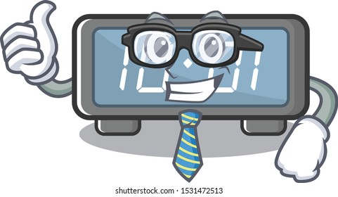 Businessman digital clock clings to cartoon wall