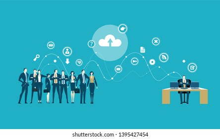 Businessman, director and his team. Working together, communication, business contacts and connection. Business concept illustration 