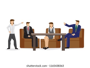 Businessman disagreeing with each other. Arguing and debating during office negotiations. Vector illustration.