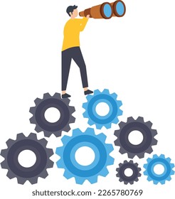 Businessman discover new ways, discover way to success or looking for business opportunity, man mange work or operating system, find new candidate for fix problems concept
