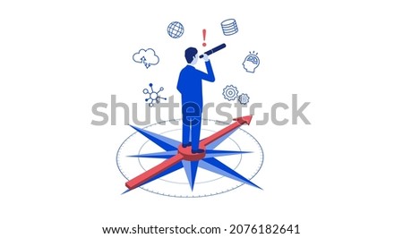 businessman discovering on compass,isometric,simple vector illustration,white isolated