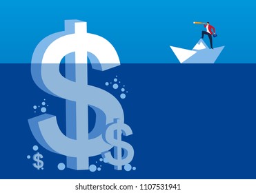 Businessman discovers the dollar in the ocean