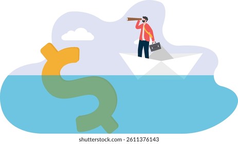Businessman discovers the dollar in the ocean, vector illustration business character design,

