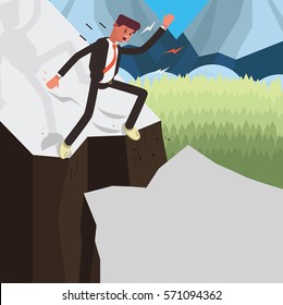 A Businessman discovers himself on the ledge of a cliff and decides to jump over
