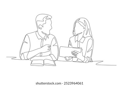 Businessman discussing with his client. Discussion with clients concept one-line drawing