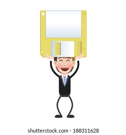 Businessman with diskette over white background. Vector design. 