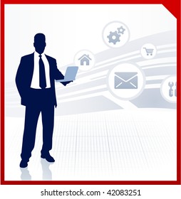 businessman displaying internet icons 	businessman displaying internet icons