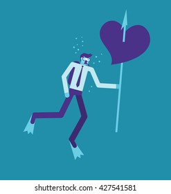 A businessman dive in mind  to find the heart of mind, Business concept illustration.