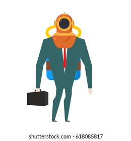 businessman is diver. Deep-water suit and oxygen tank. Business concept
