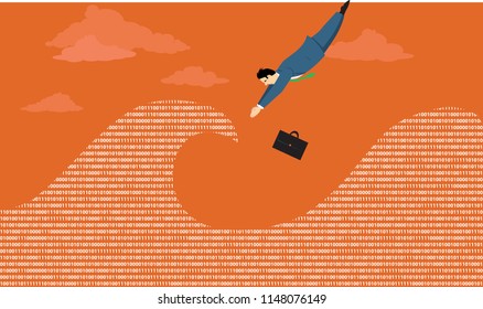 Businessman diving in the ocean of computer data, EPS 8 vector illustration