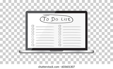 Businessman to do list, checklist with laptop computer. Check list icon flat vector illustration.