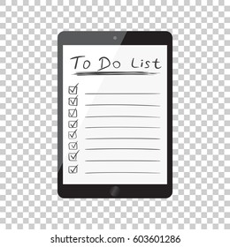 Businessman to do list, checklist with tablet computer. Check list icon flat vector illustration.