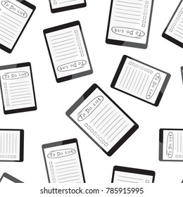 Businessman to do list, checklist with tablet computer seamless pattern background. Business flat vector illustration. Checklist, task list symbol pattern.