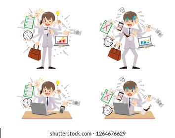 Businessman to do a multi-tasking.