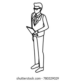 Businessman with document board