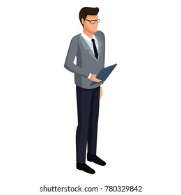 Businessman with document board 3d