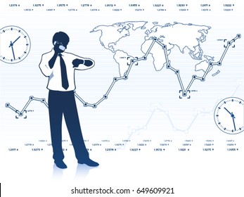 Businessman with document and diagrams