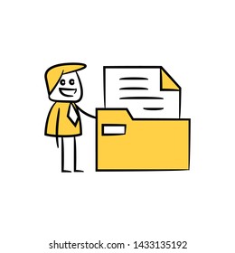 businessman and document folder icon in yellow stick figure theme