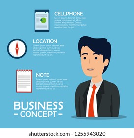 businessman with document information and statistics graphic