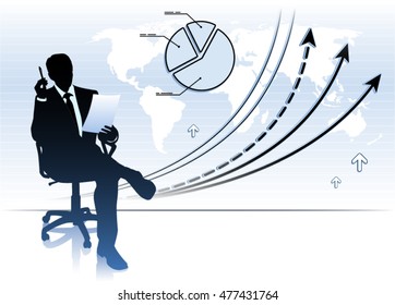 Businessman with document sitting in office chair