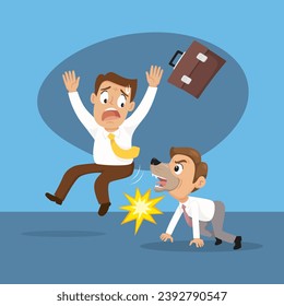 Businessman with dogs mouths trying to attack his co worker in office,illustration vector eps10 cartoon.