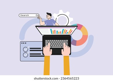 businessman doing analysis digital data using laptop and search an idea