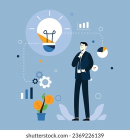 Empresario haciendo análisis de datos digitales y encontró una idea