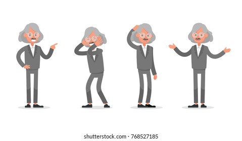 Businessman doing different gestures. Character vector design.