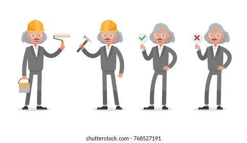 Businessman doing different gestures. Character vector design.