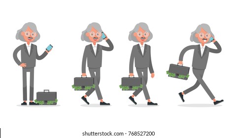 Businessman doing different gestures. Character vector design.