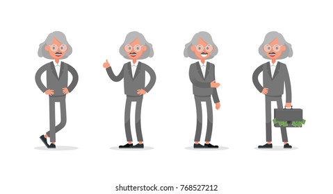 Businessman doing different gestures. Character vector design.