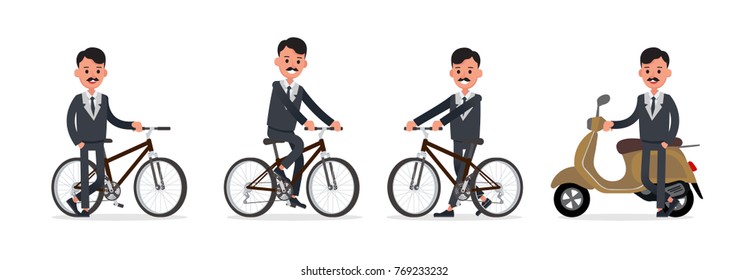 Businessman doing different gestures. Character vector design.
