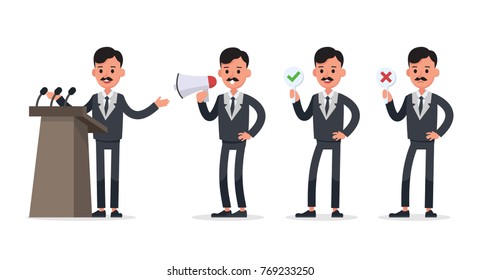 Businessman doing different gestures. Character vector design.
